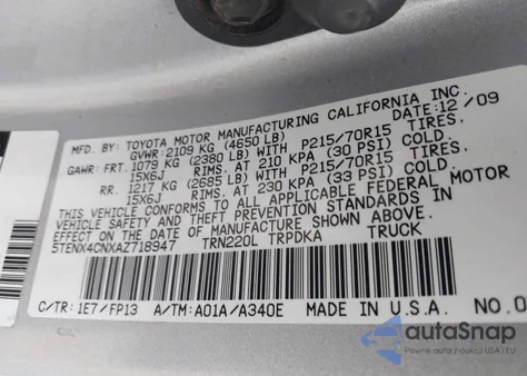 2010 Toyota Tacoma from USA, damaged, VIN 5TENX4CNXAZ718947